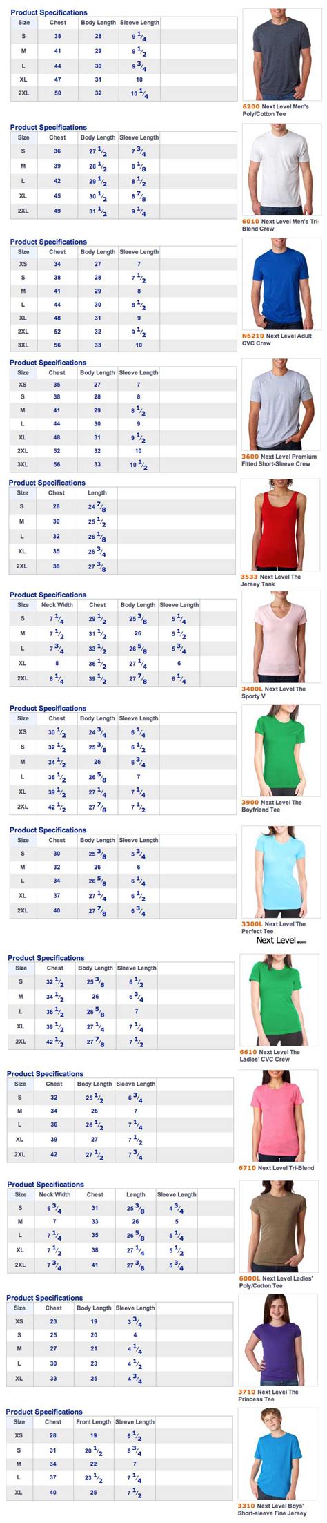 Next Level Apparel Size Chart Custom T Shirts From Monkey In A Dryer