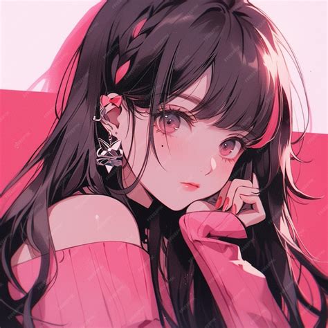 Premium Photo Anime Girl With Long Black Hair And Pink Dress Posing