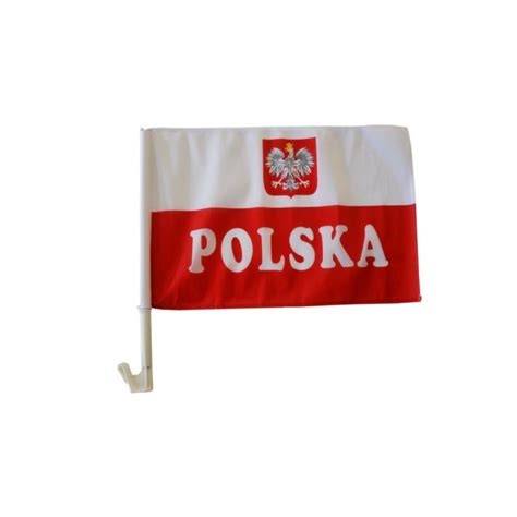 AUTOFLAGA Polski 30x20cm Flaga samochodowa Polski z Godłem i napisem