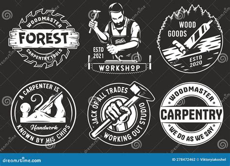 Set Of Logos For Carpentry Or Wood Carving Or Sawing Stock Vector