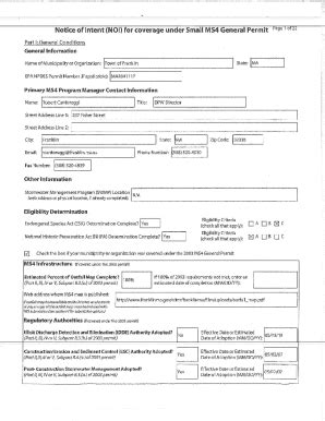 Fillable Online Notice Of Intent Noi For Coverage Under Small Ms