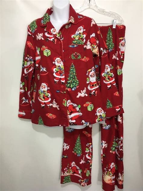 Nick And Nora Womens S Santa Claus Red Flannel Pajama Set Top Pants New