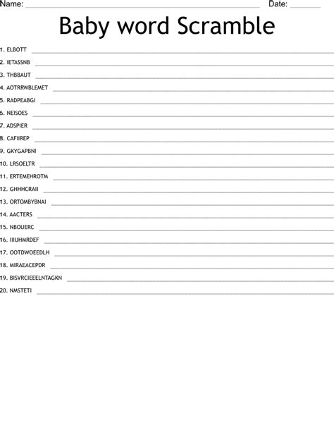Baby Word Scramble Free Printable