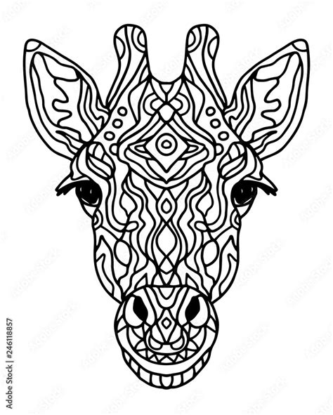 Zentangle Stylized Doodle Vector Giraffe Head Zen Art Style Zoo