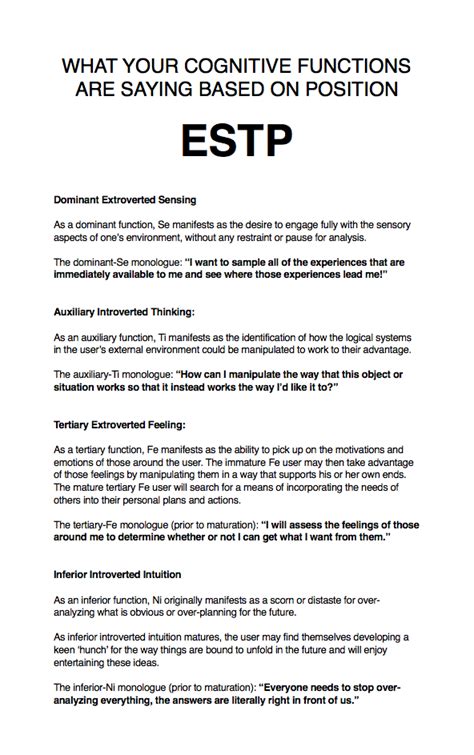 How ESTP Cognitive Functions Manifest Based On Their Position In The