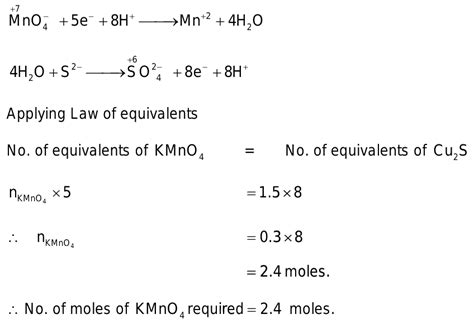 In Acidic Medium Moles Of Kmno Required To Oxidise Moles Of Cu S