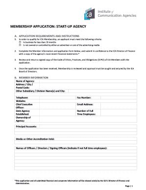 Fillable Online APPLICATION FOR ICA MEMBERSHIP FOR STARTUP AGENCIES