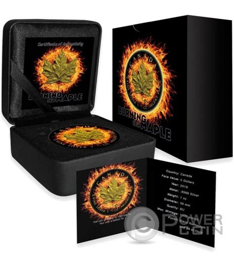 BURNING MAPLE LEAF Fire Black Ruthenium Or 1 Oz Monnaie Argent 5