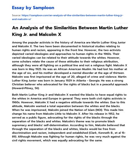 ≫ An Analysis Of The Similarities Between Martin Luther King Jr And Malcolm X Free Essay Sample