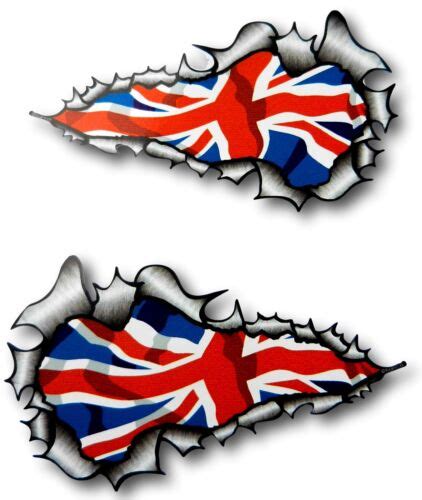 Long Handed Pair Ripped Open Torn Metal British Union Jack Flag Car