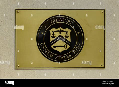 United States Mint logo outside the Treasury building on 9th Street in ...