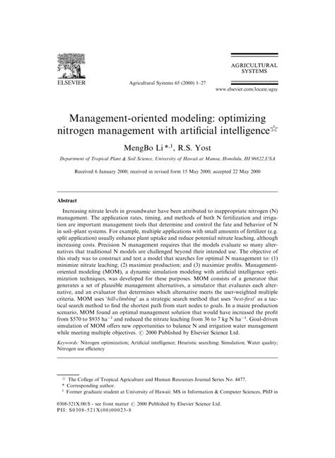 PDF Management Oriented Modeling Optimizing Nitrogen Management With