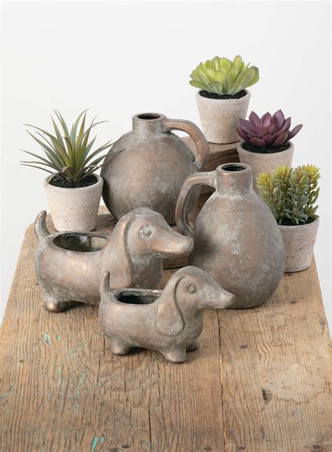 Sullivans Set Of 2 Dachshund Planter 55h And 45h Brown