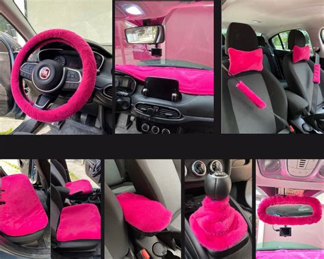 Pink Faux Fur Furry Car Seat Covers Women Car Accessories Car Seat Covers Pink Car