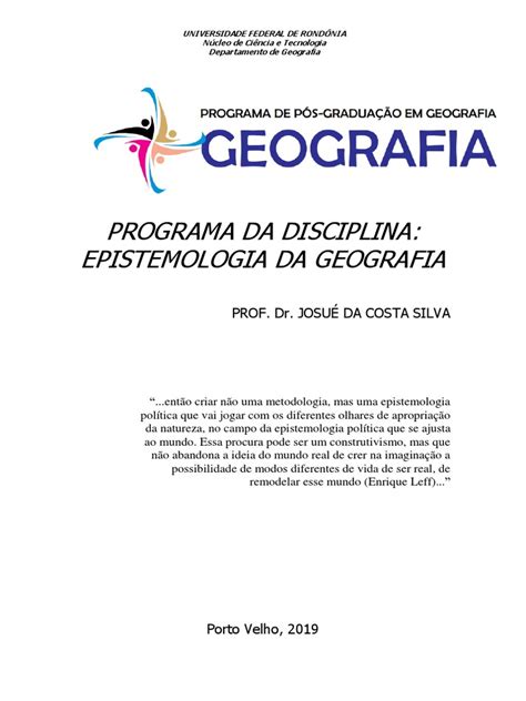 Epistemologia Da Geografia Ppgg 2019 Md 1 Pdf Geografia Science