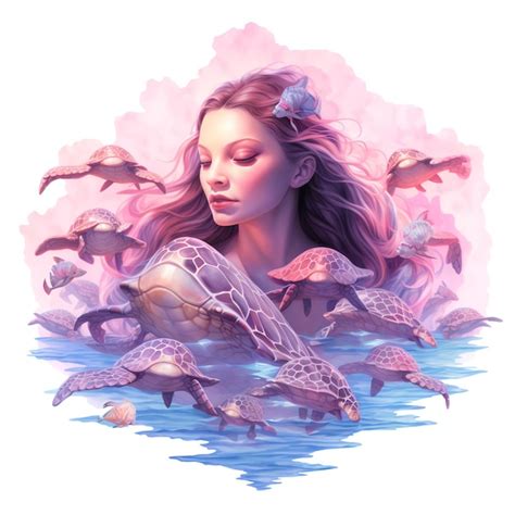 Premium Photo Beautiful Pink Mermaid Surrounded By Sea Turtles