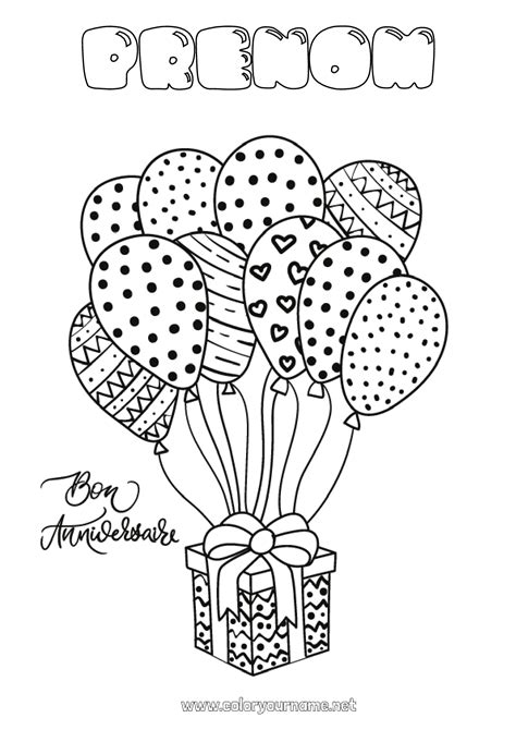 Coloriage N203 Cadeaux Anniversaire Ballons