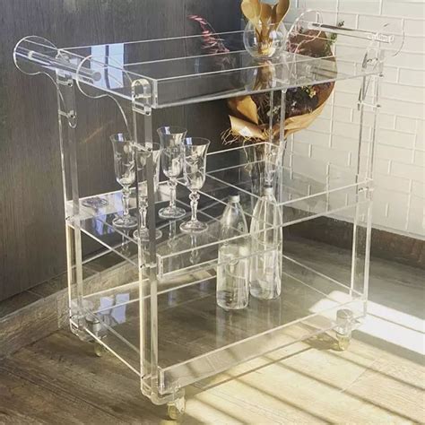 Kuwait Factory Custom Tier Drinks Trolley Clear Acrylic Bar Cart With