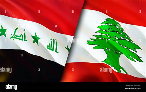 Iraq and Lebanon flags. 3D Waving flag design. Lebanon Iraq flag ...