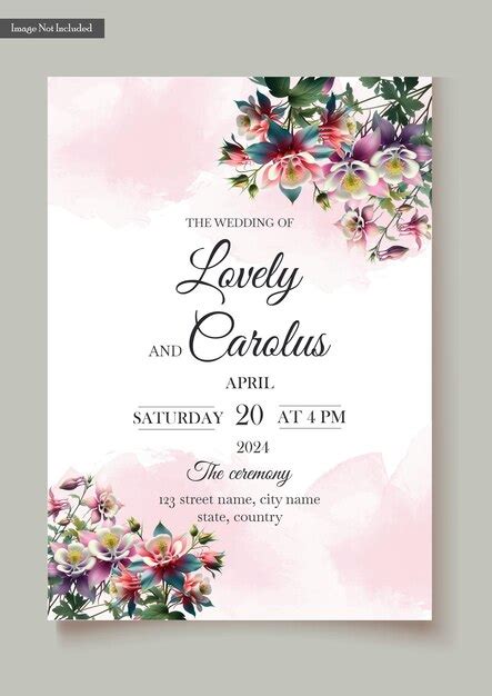 Una invitación de boda para una boda romántica con flores y las