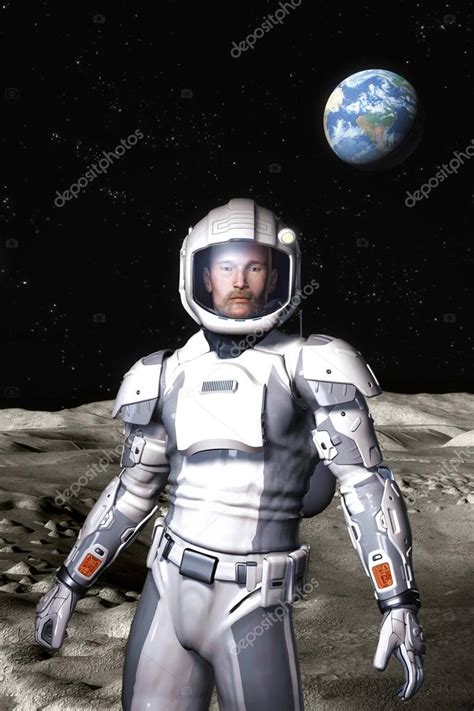 Futuristic Astronaut On The Moon Surface Stock Photo Innovari