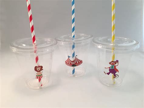 Carnival Party Cups With Lids And Straws Plastic Circus Party