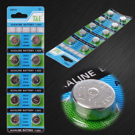 Cheap 10Pcs AG13 A76 LR44 357A S76E G13 Button Coin Shaped Cell Battery