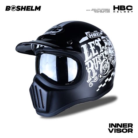 Jual Boshelm Helm Cakil Hbc Inner Visor Rust Dust Black Helm Retro Full