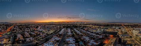 Drone panorama over the illuminated skyline of Las Vegas at night ...