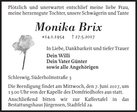 Traueranzeigen Von Monika Brix Sh Z Trauer