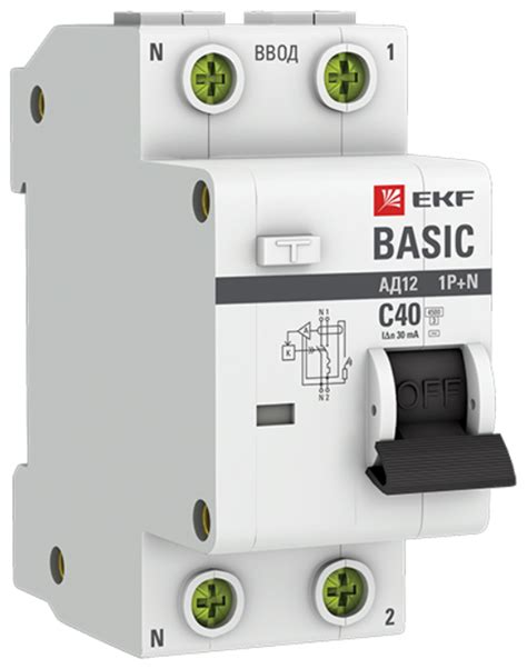 Дифференциальный автомат EKF АД-12 Basic 2П 30 мА C 4.5 кА AC ...