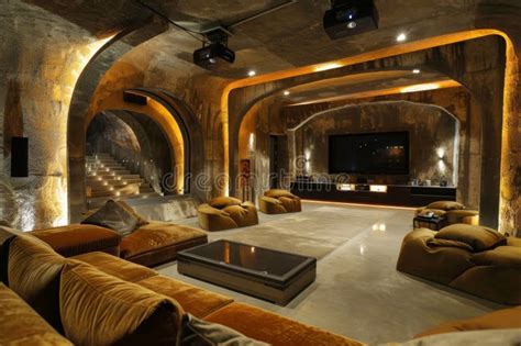 Modern Underground Bunker Interior with a Stylish Living Room. Stock ...