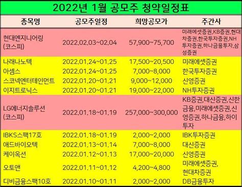 2022년 1월 공모주 청약일정표 스터디업