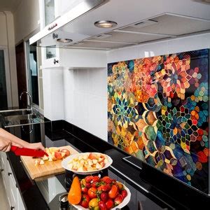 Blue Mosaic Backsplash Tile-solid Tempered Glass Wall Protection ...