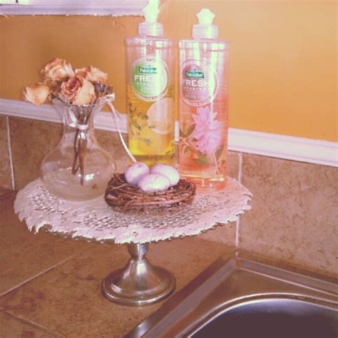 Cake Stand Used For Holding Dish Soap Next To The Kitchen Sink