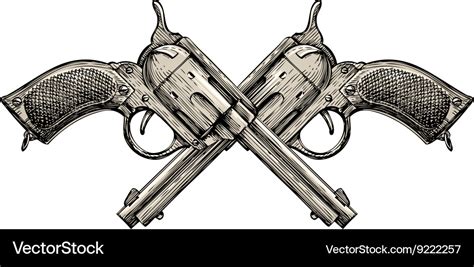 Crossed Revolvers Vintage Guns Hand Drawn Gun Vector Image