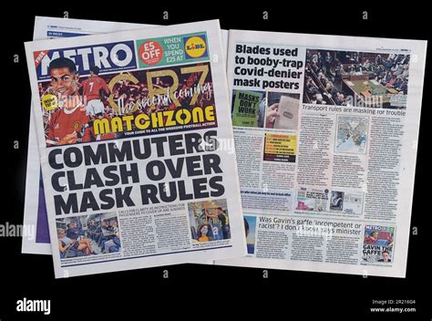 The Metro front page (British newspaper), reporting on mask wearing ...