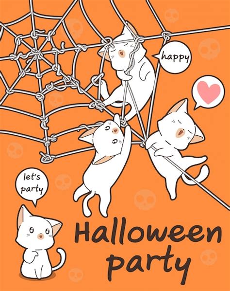 Premium Vector Kawaii Cat Characters Are In Halloween Party