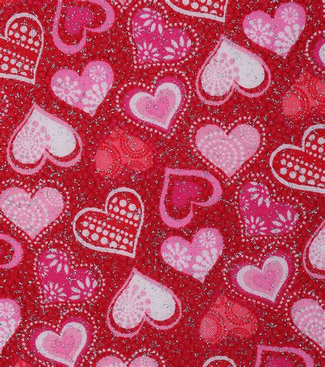 Valentines Day Glitter Cotton Fabric 43 Patterned Hearts On Red Joann