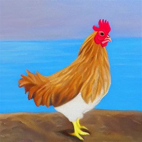 Oil Painting Of A Chicken On The Edge Of A Cliff Stable Diffusion