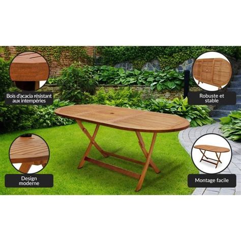 Casaria Table De Jardin Boston Pliable Support De Parasol Bois D Acacia