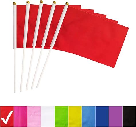 Bclin 25 Pack Red Stick Flags Hand Held Small Mini Diy