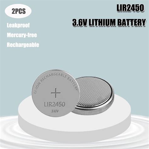 2pc 3 6v Lir2450 Rechargeable Batteries 120mah 500 Times Lithium Coin