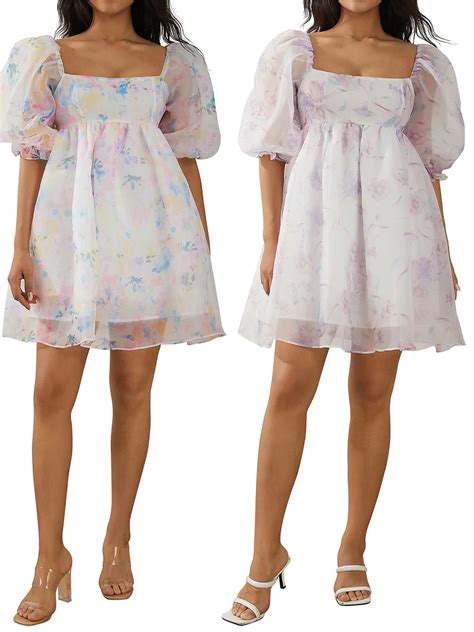 Mini Robe De Princesse Pour Femmes Imprim Floral Manches Courtes