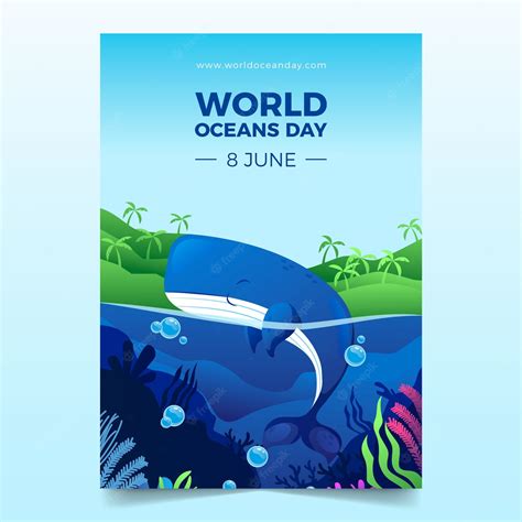 Free Vector Gradient World Oceans Day Vertical Poster Template With Whale