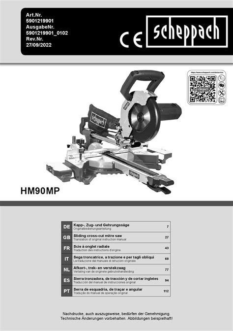 SCHEPPACH HM90MP TRANSLATION OF ORIGINAL INSTRUCTION MANUAL Pdf