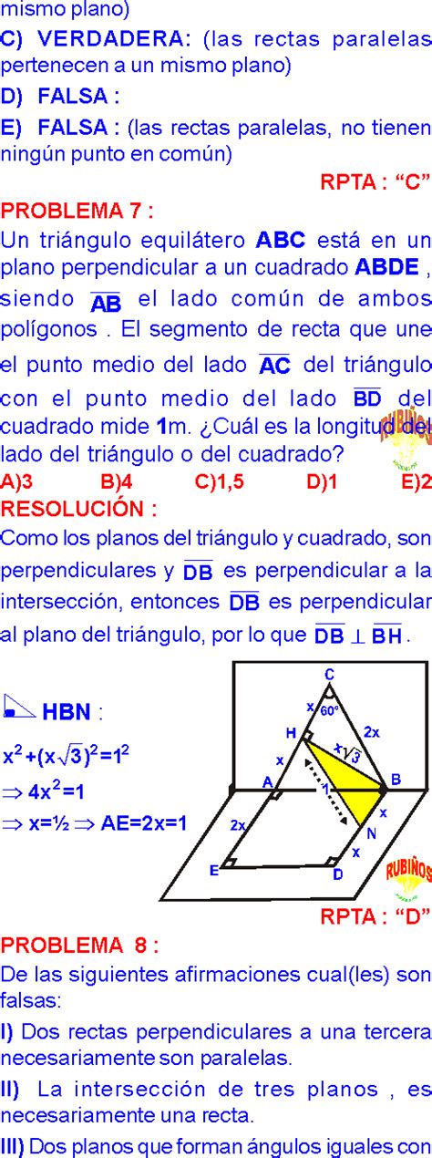 Rectas Y Planos En Geometria Del Espacio Ejercicios Resueltos De MatemÁticas De Secundaria Y