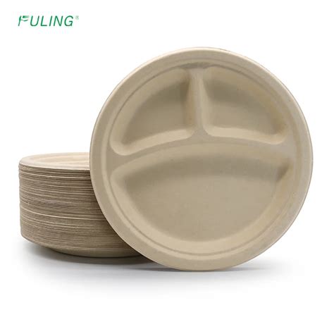 FULING PFAS Free Biodegradable 9 3 Compartment Plates Disposable Paper