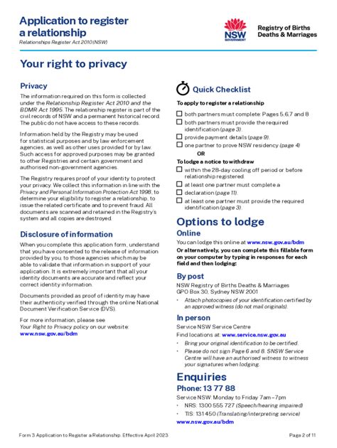 Fillable Online Relationship Registration Form Nswpdfbirth Certificate