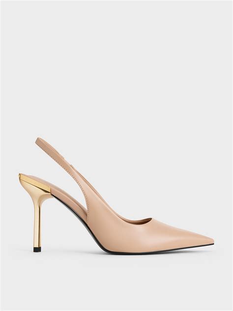 Gi Y Cao G T M I Nh N Metallic Heel Pointed Toe Nude Charles Keith Vn